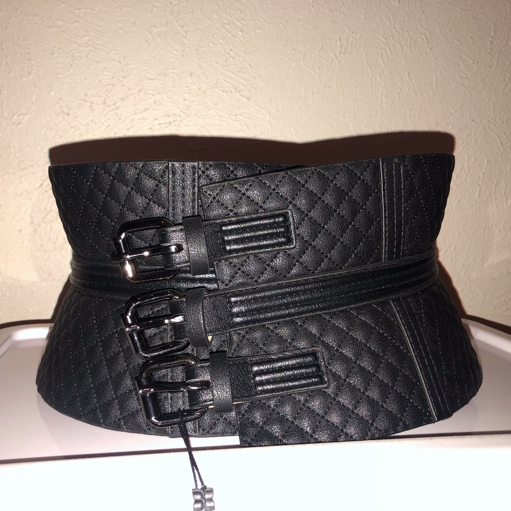BCBG MAXAZRIA BLACK QUILTED CORSET WAIST BELT